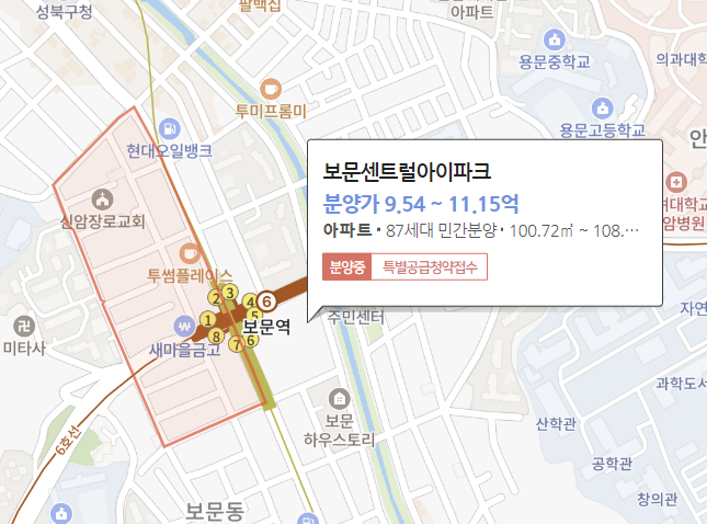 보문센트럴아이파크 위치도