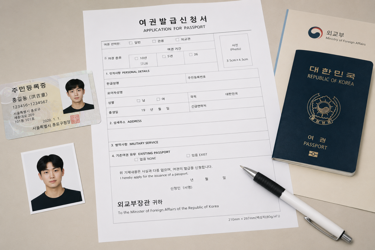 여권 신청서와 신분증 및 여권 사진 준비물