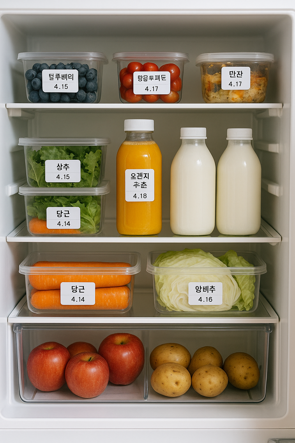 정리된 냉장고 속 사진