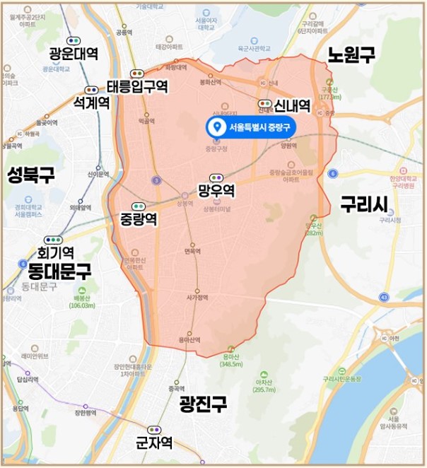중랑구 지도