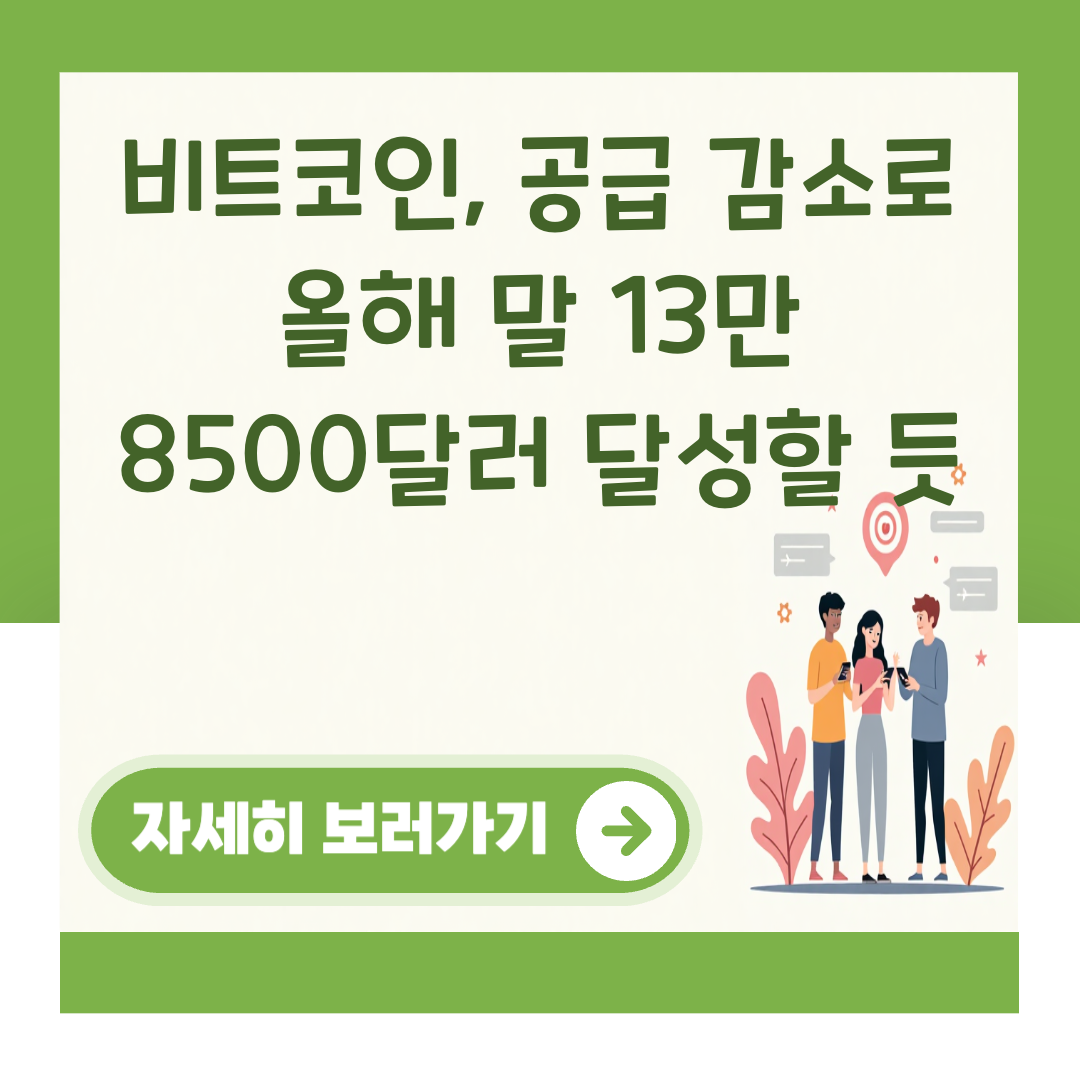 비트코인, 공급 감소로 올해 말 13만 8500달러 달성할 듯 대표 이미지