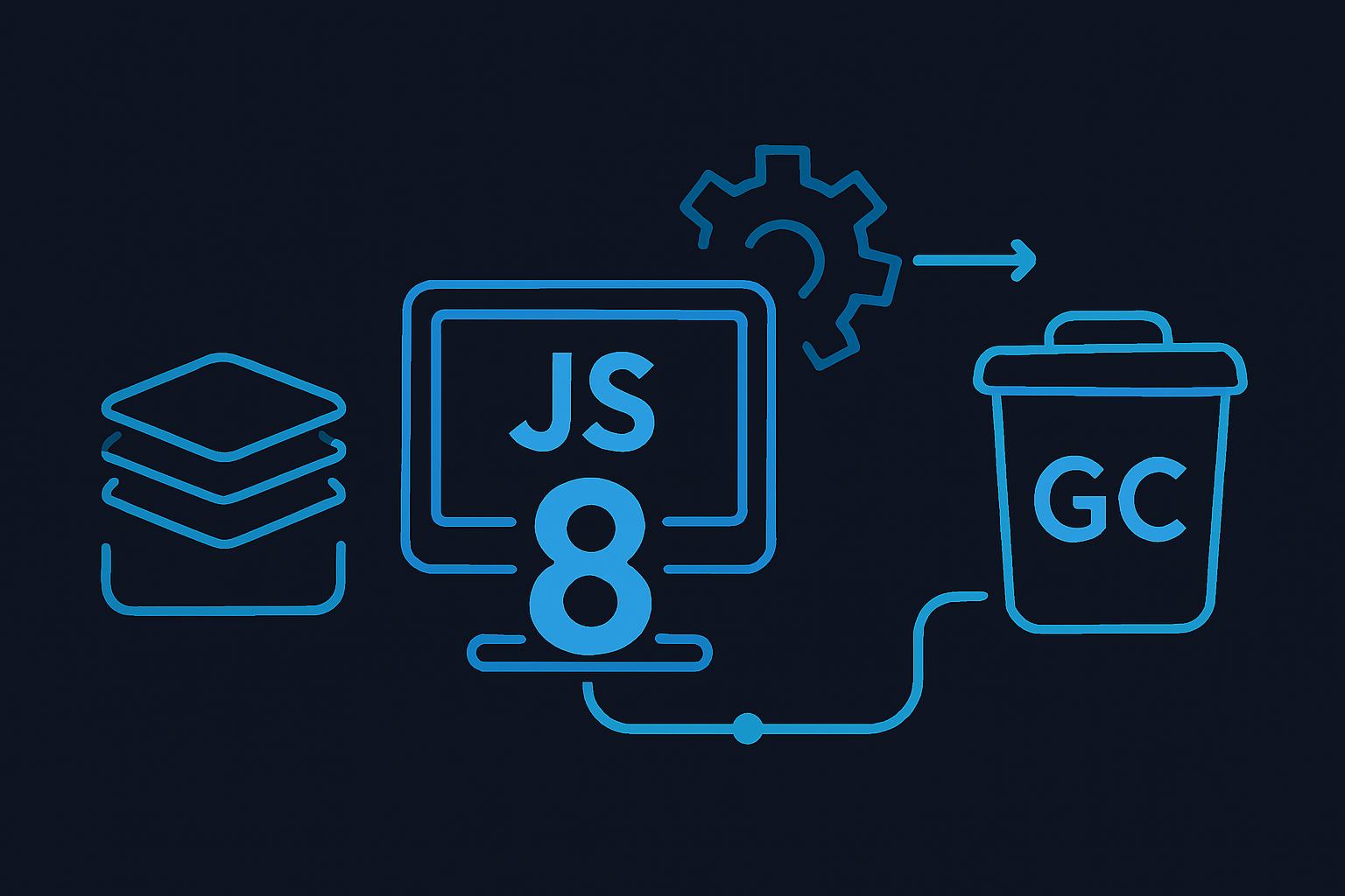 V8의 메모리 흐름과 GC 과정을 모듈화된 구조로 표현한 일러스트