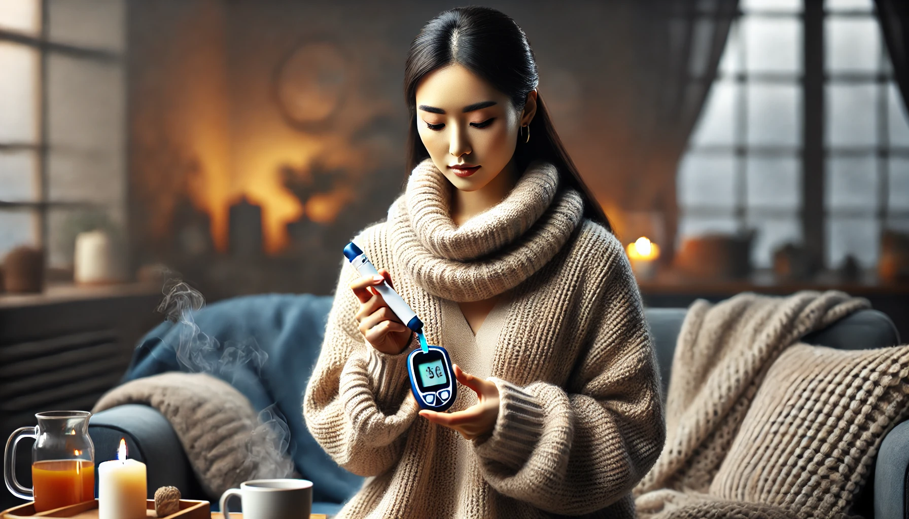 혈당 체크하는 여성 모습