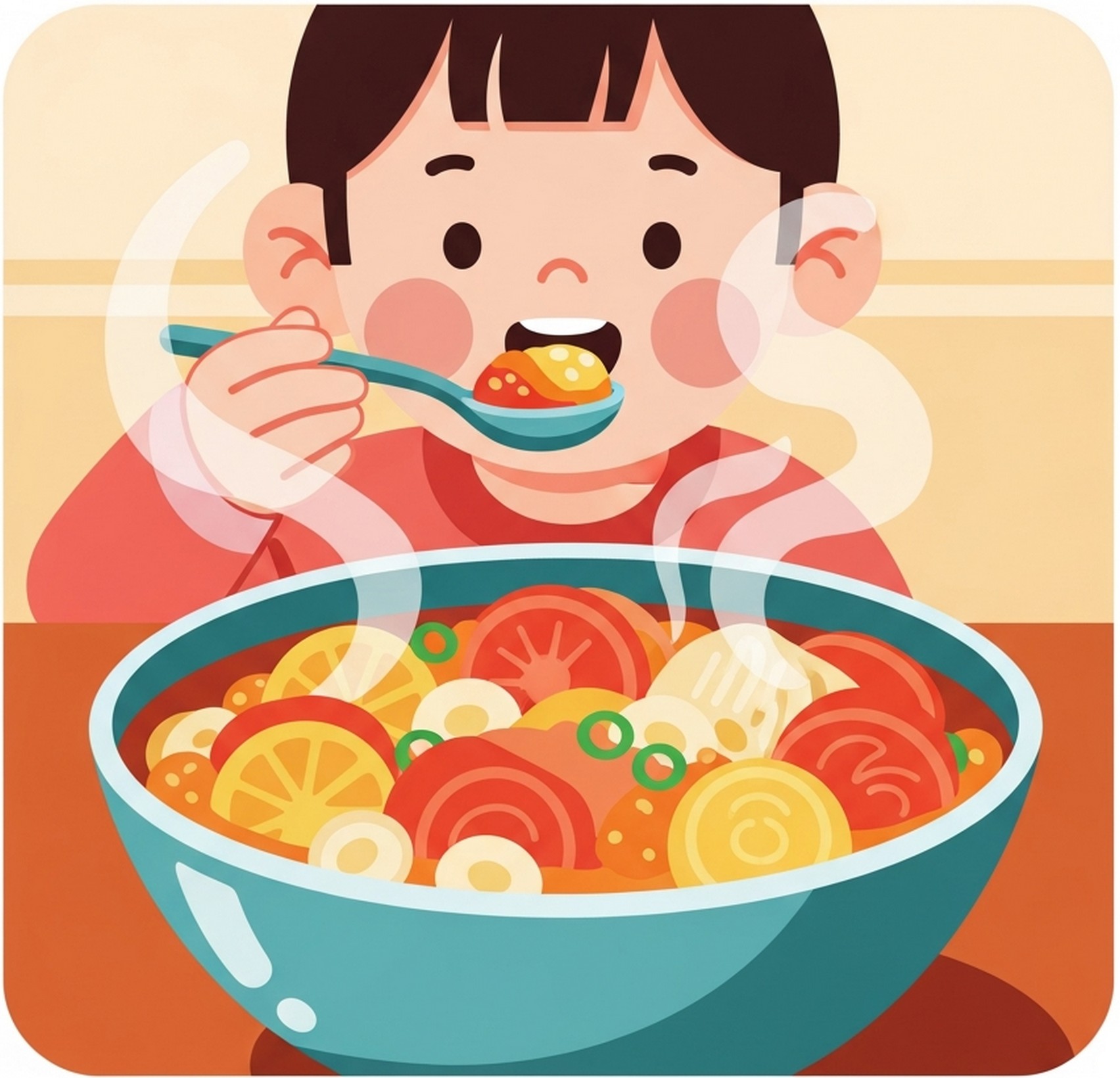 따뜻한 음식 섭취 장면