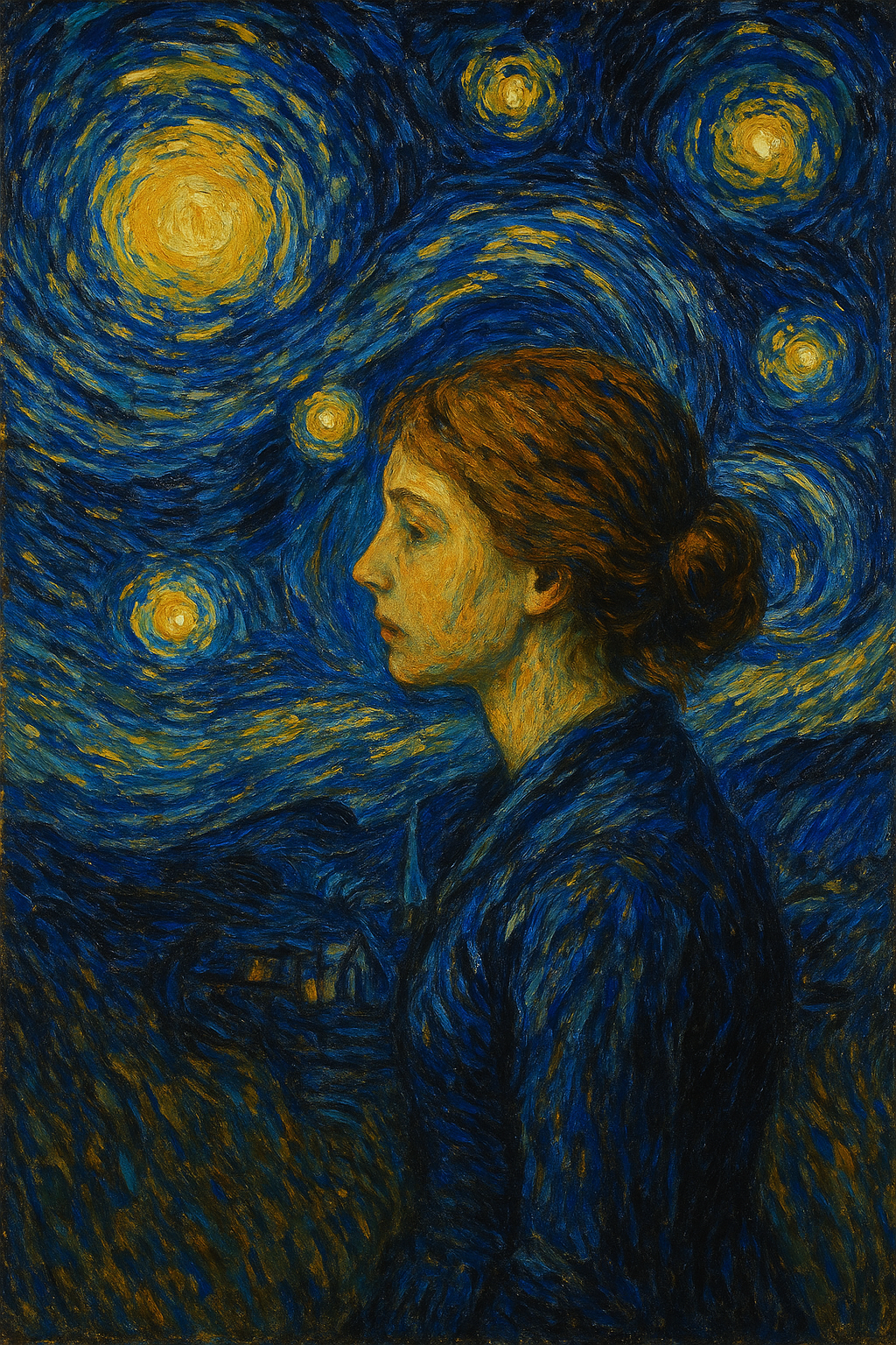 밤하늘, 여자, 빈센트 반 고흐 스타일ChatGPT Image