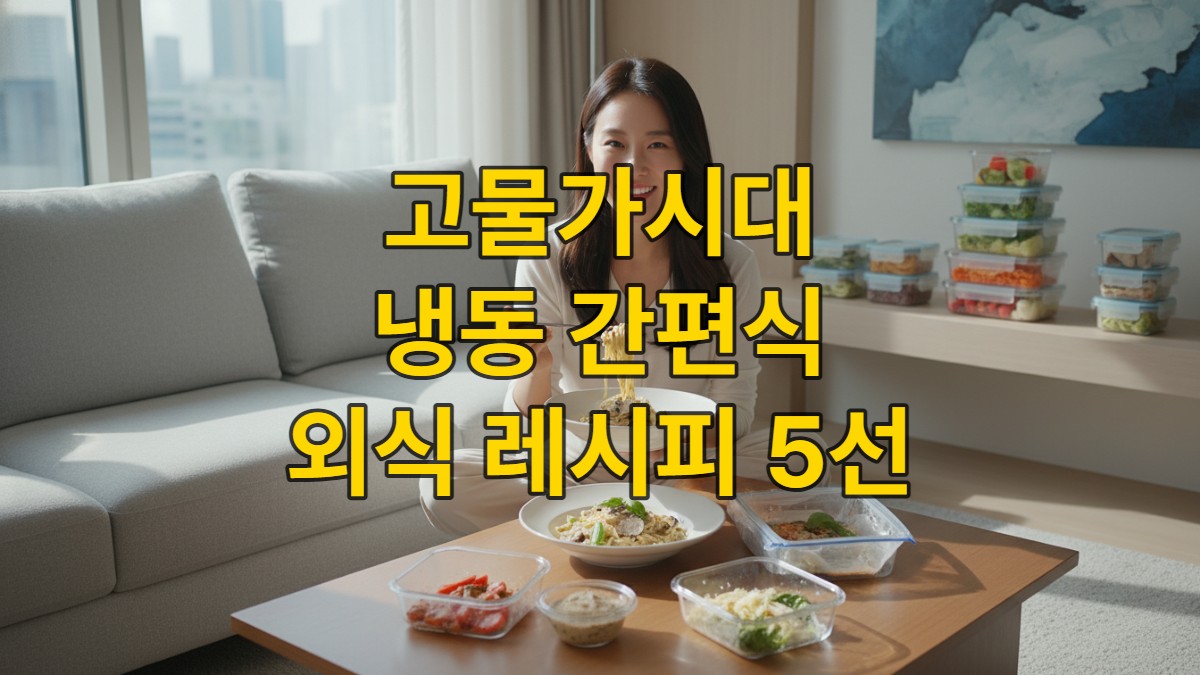 고물가 시대에 집에서 냉동 간편식으로 레스토랑급 식사를 즐기는 행복한 한국 사람의 모습