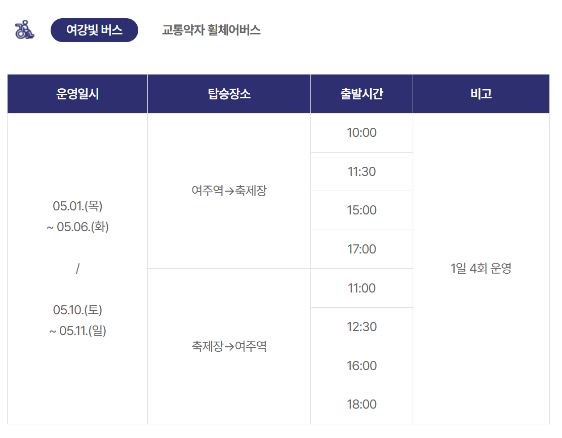 여주도자기축제 교통약자 휠체어버스 시간