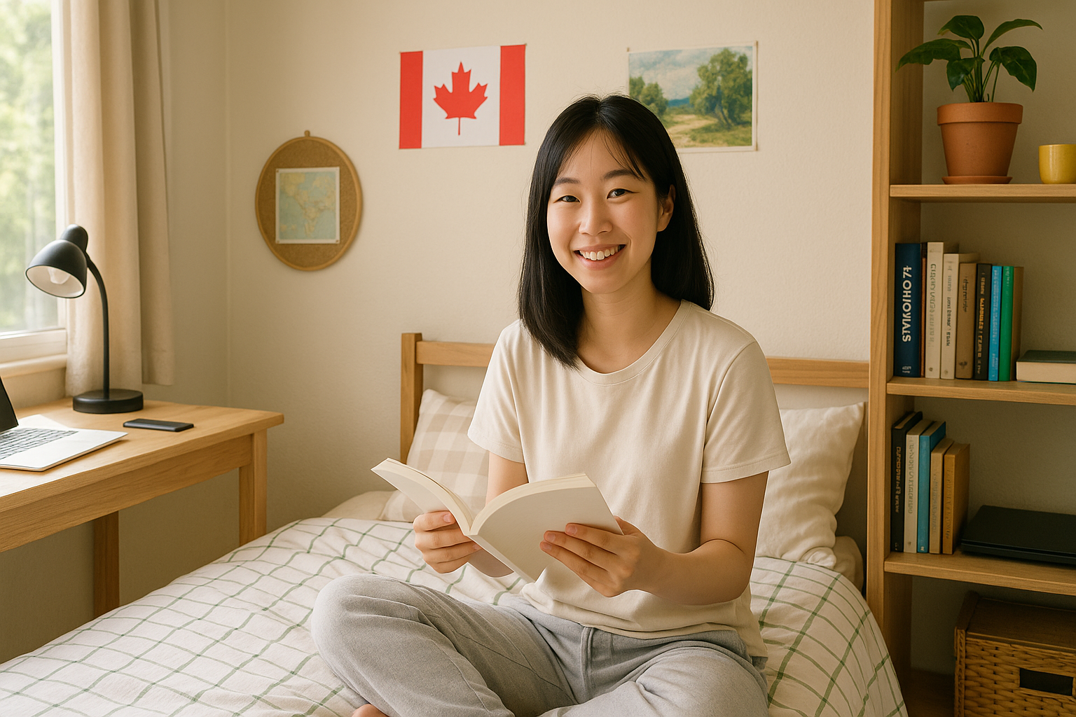 자신의 자취방에서 편한 차림으로 앉아있는 여학생