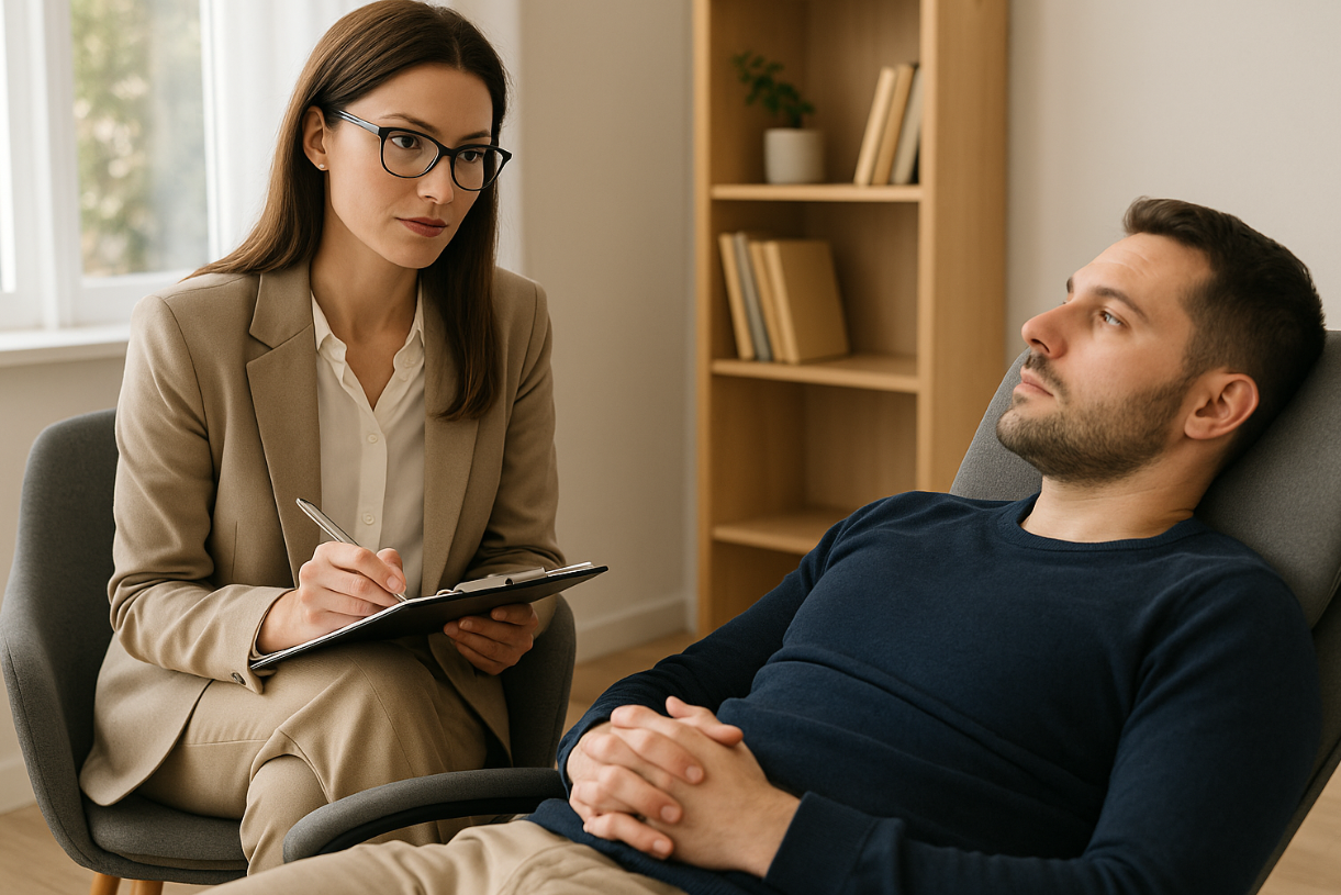 공공상담 서비스를 온라인으로 신청하여 상담받는 직장인 모습