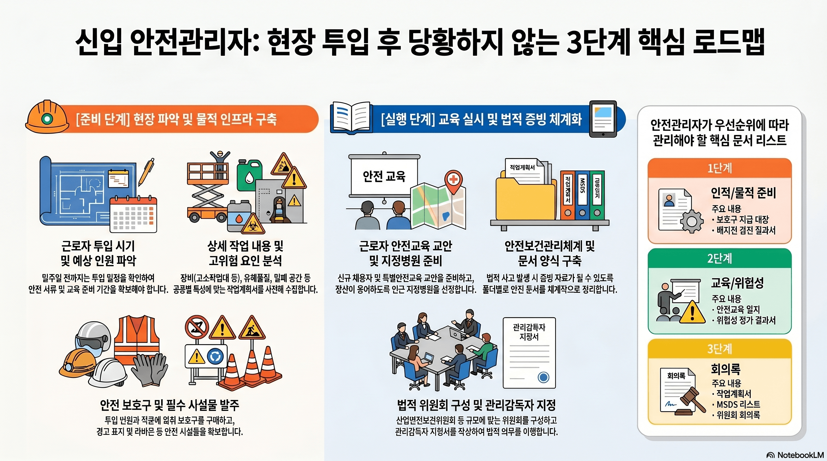 신입 안전관리자 현장 투입 로드맥 (AI 인포그래픽)