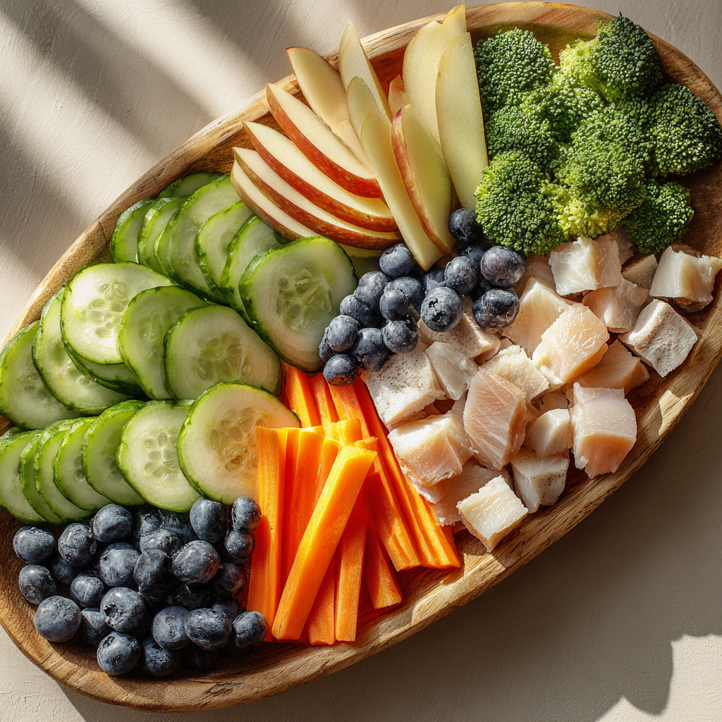 건강한 채소가 들어간 나무트레이, 실사형 이미지