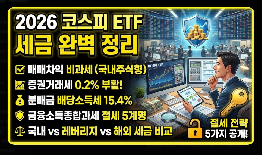코스피 ETF 세금 총정리 [2026년 최신] 증권거래세 부활&middot;배당소득세&middot;종합과세 피하는 법