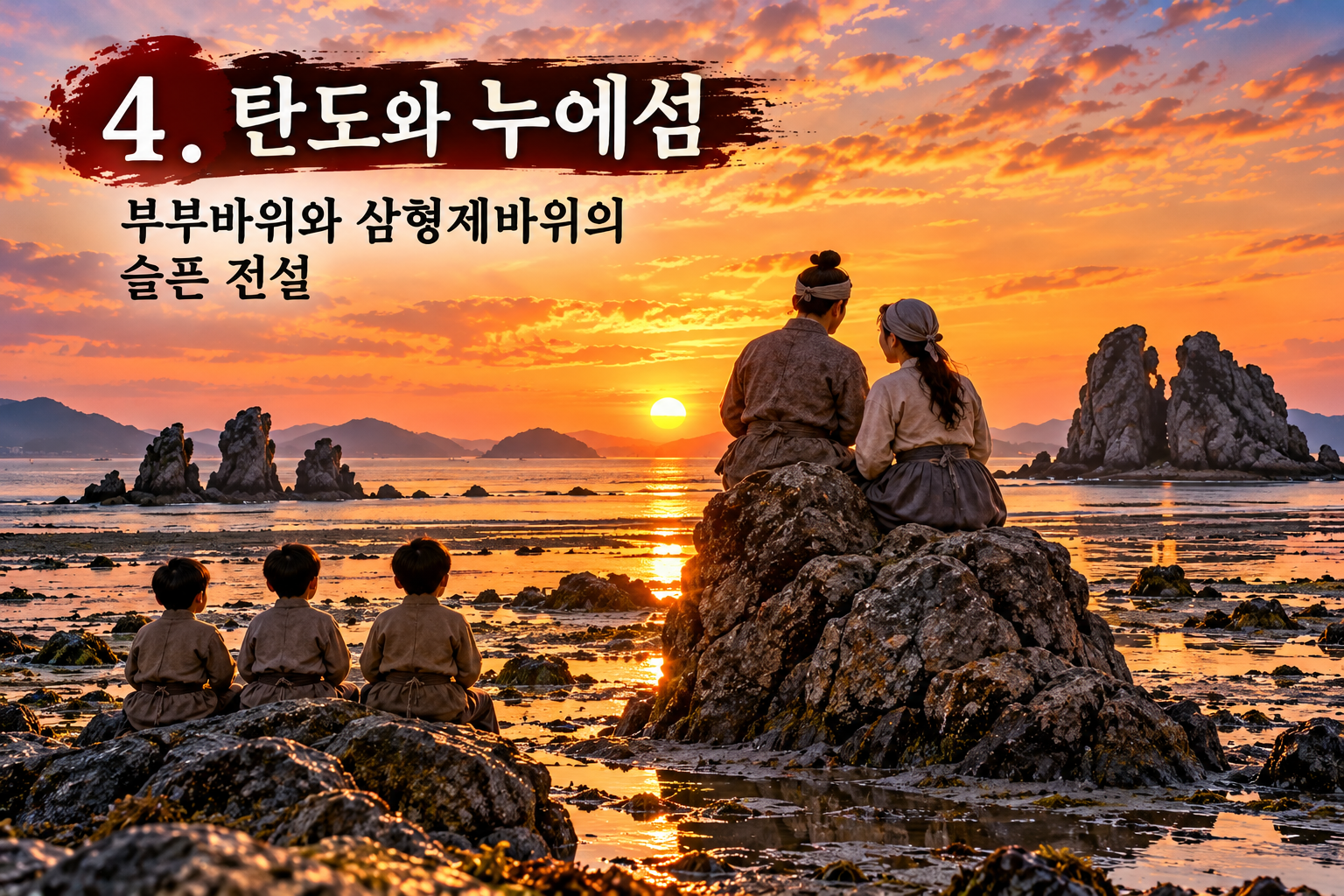 탄도와 누에섬 사이의 바위 및 갯벌