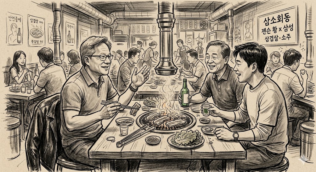 젠슨황과 삼소회동 삼겹살집 스케치
