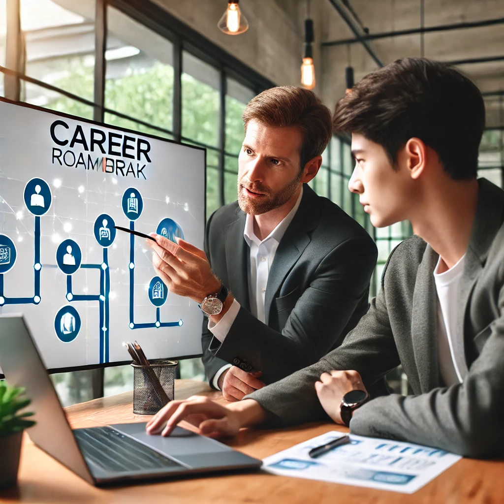 멘토와 멘티가 서로 이야기하고 있는 이미지