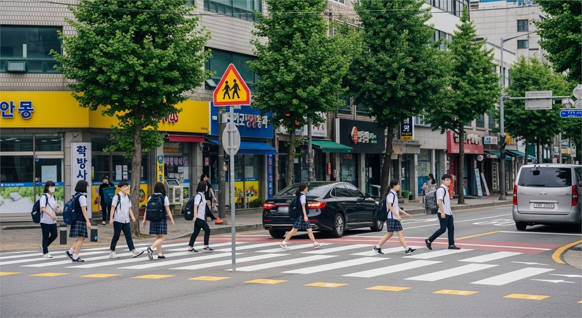 보행자 우선이 강조되는 교차로 전경
