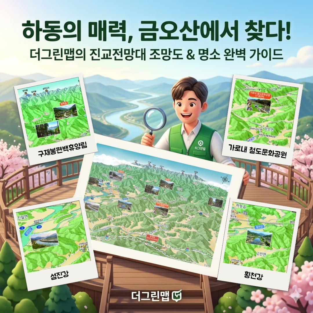 [하동 여행] 가로내 철도문화공원부터 화개장터까지, 금오산 진교전망대 안내지도로 보는 여행 필수 코스 (더그린맵)