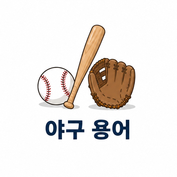 야구공, 배트, 글러브와 함께 초보자를 위한 야구 용어를 소개하는 이미지