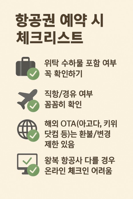 항공권 예약 시 유의해야 할 체크리스트의 인포그래픽 이미지