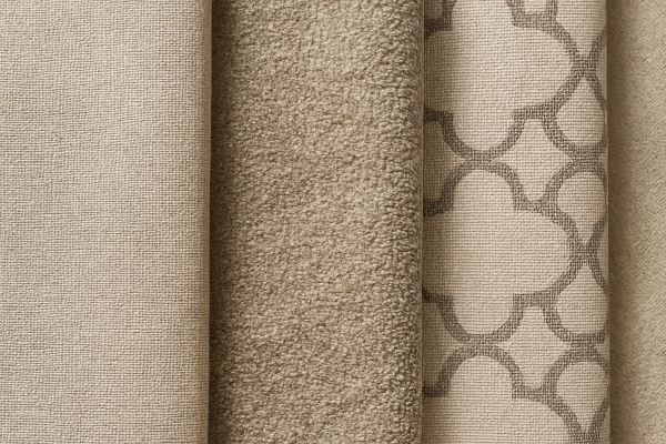 면, 쉐닐, 기능성 패브릭 등 다양한 소파 커버 소재의 질감과 패턴을 보여주는 근접 촬영