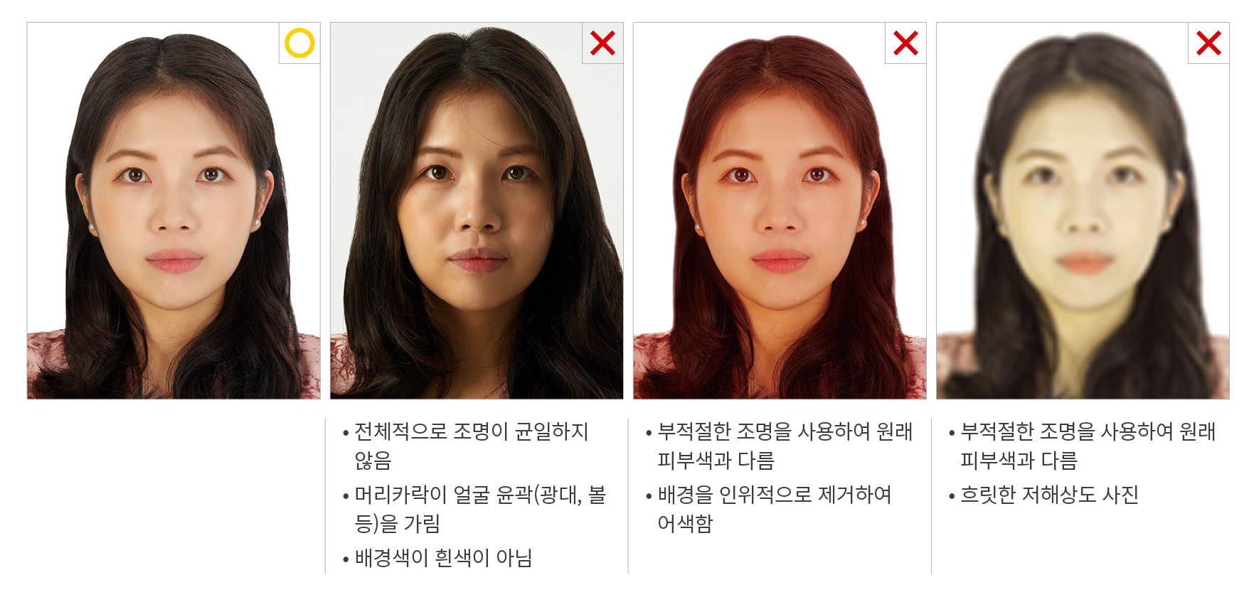여권사진 품질 및 조명 규정 규격