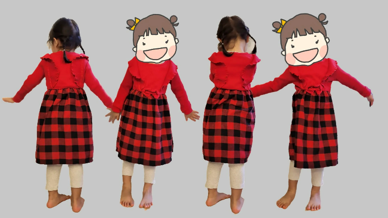 크리스마스풍 체크 원피스 착용