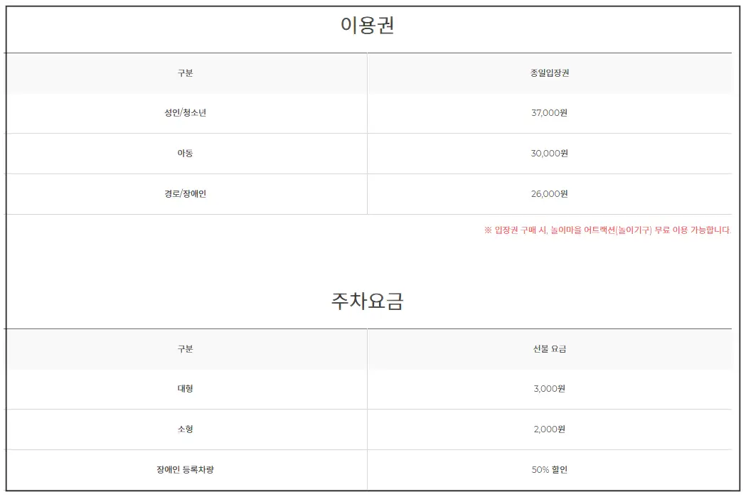 한국민속촌 입장료 안내