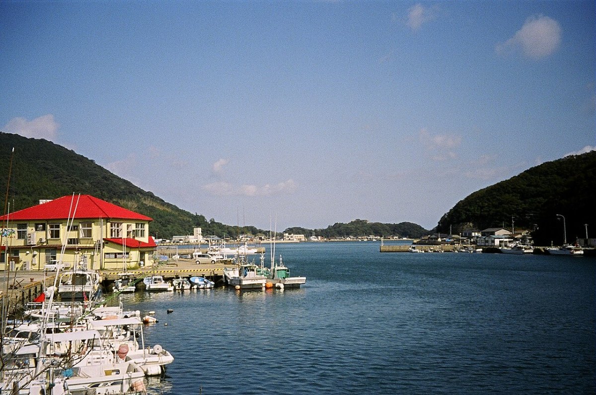 대마도 히타카츠항의 바다와 항구 풍경