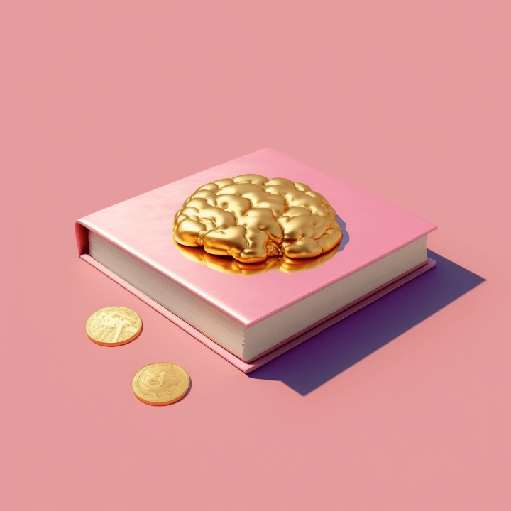 황금뇌가-그려진-책-황금동전들-사진