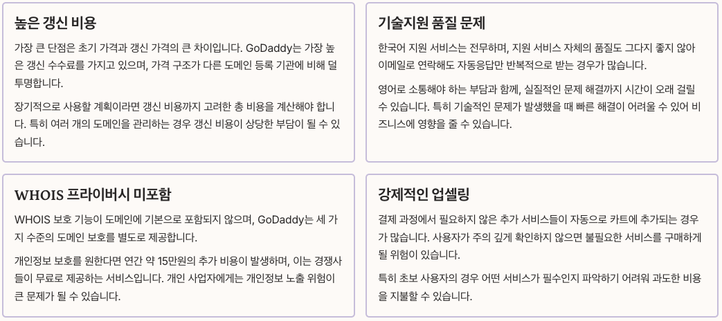 GoDaddy 단점 및 주의사항 정리