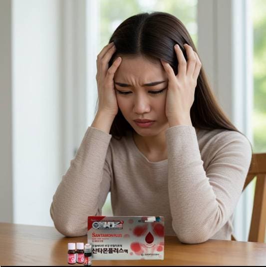 산타몬플러스액 효능 두통 개선 효과, 생리전 두통이 심한 여성 사진