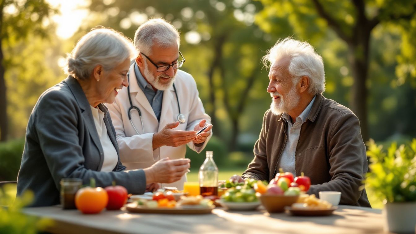 Elderly people are happy at the table.