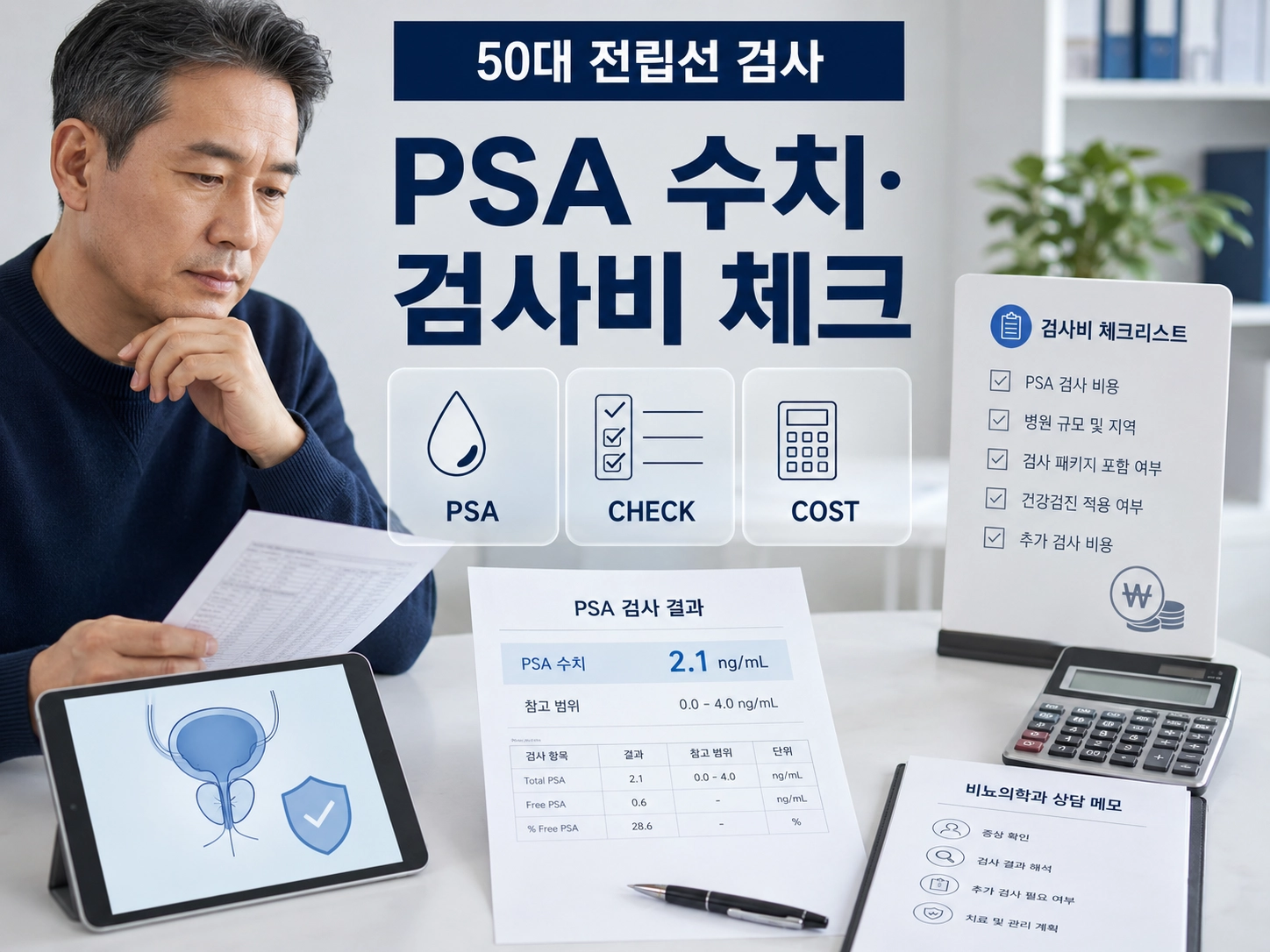50대 남성 전립선 검사 PSA 수치와 검사비 보는 법