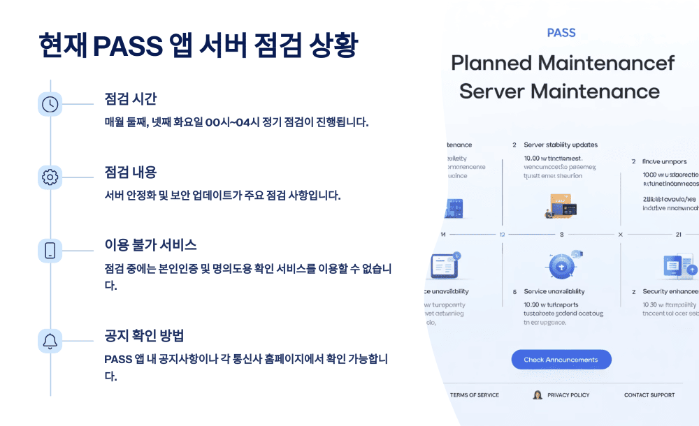 현재 PASS 앱 서버 점검 상황