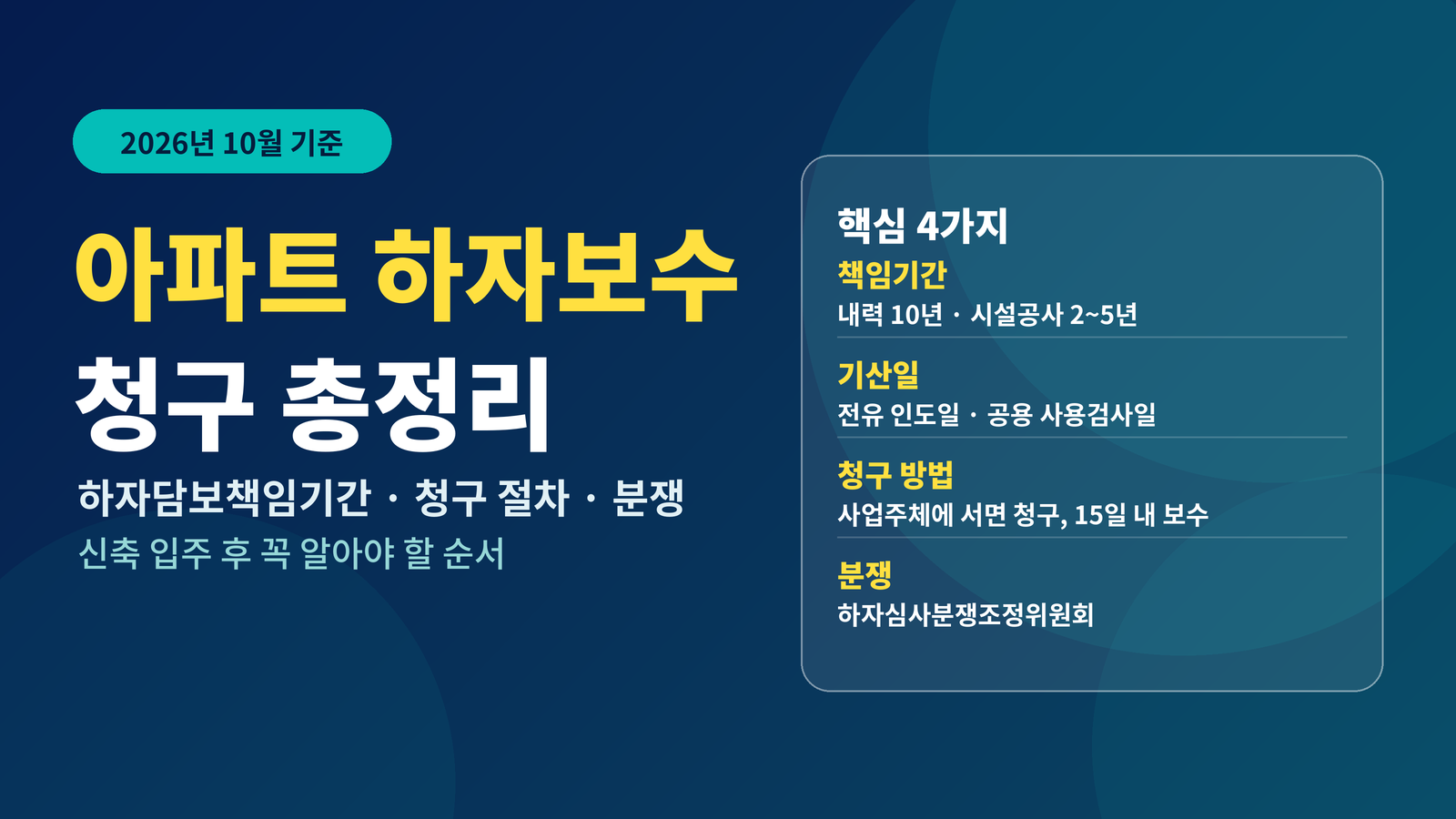 아파트 하자담보책임기간 한눈에 내력구조부 10년 방수 5년 설비 창호 3년 마감공사 2년 기산일