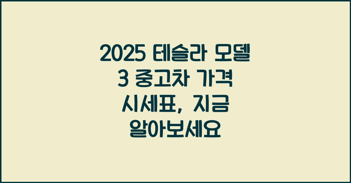 2025 테슬라 모델 3 중고차 가격 시세표