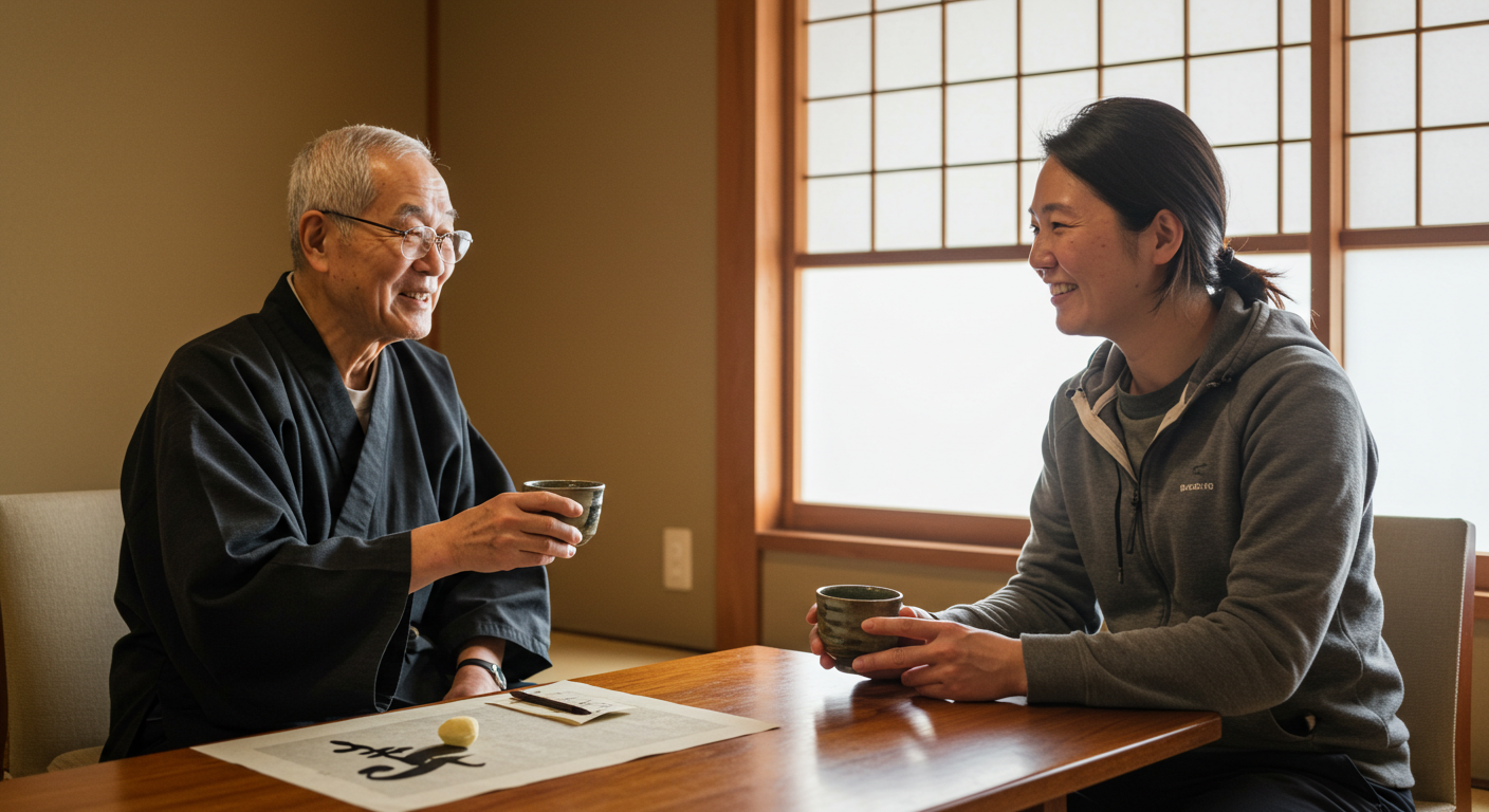 서예 선생님과 함께 차를 마시며