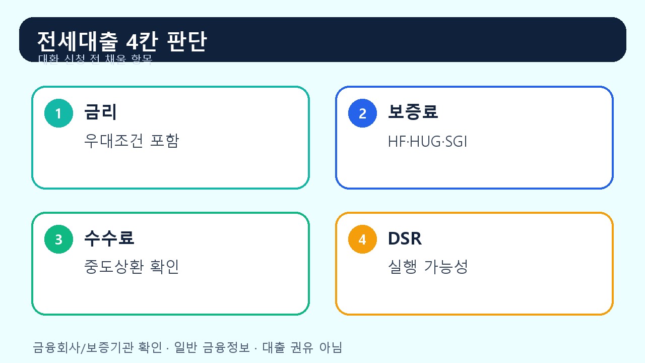 전세대출 갈아타기 금리 보증료 DSR 판단 카드