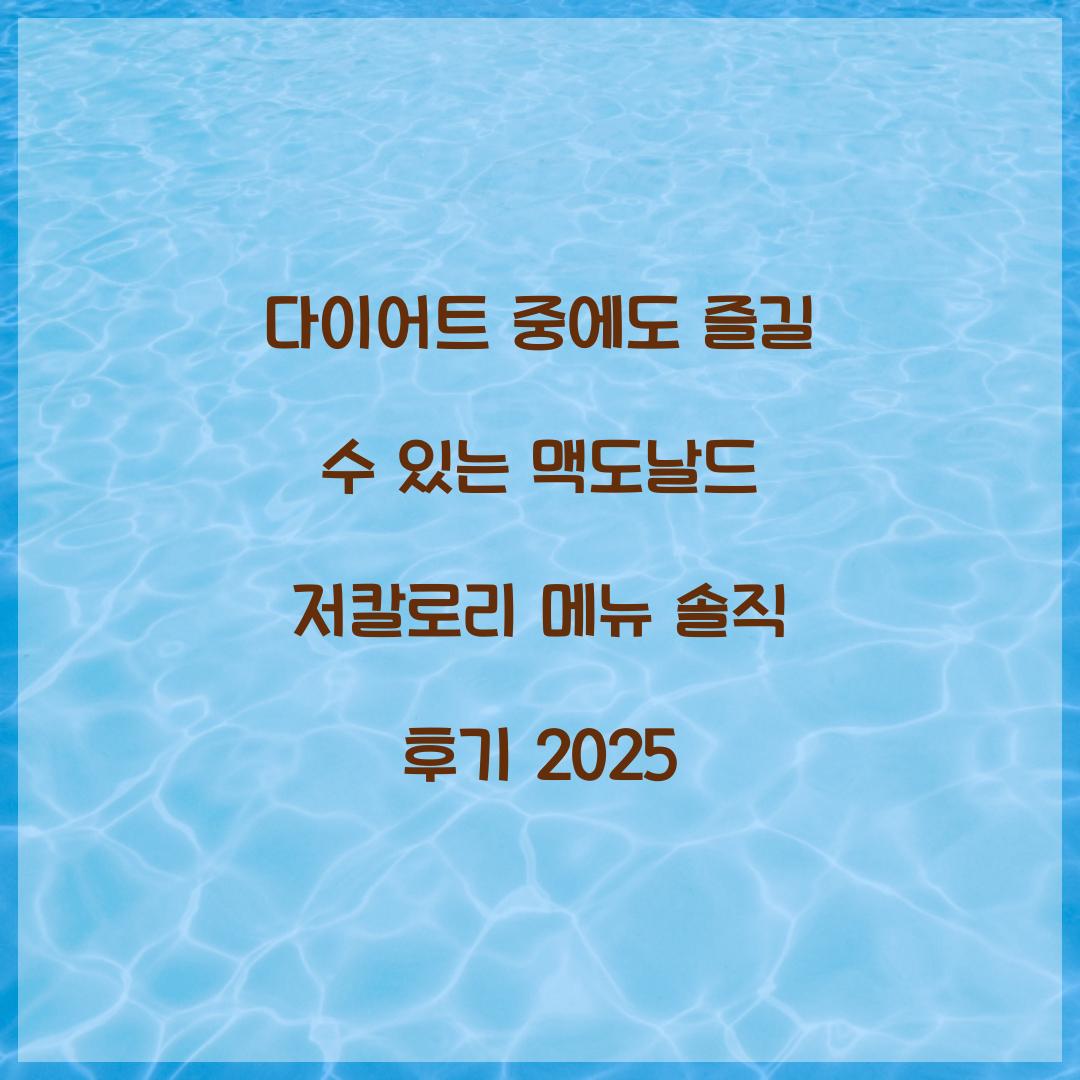 다이어트 중에도 즐길 수 있는 맥도날드 저칼로리 메뉴