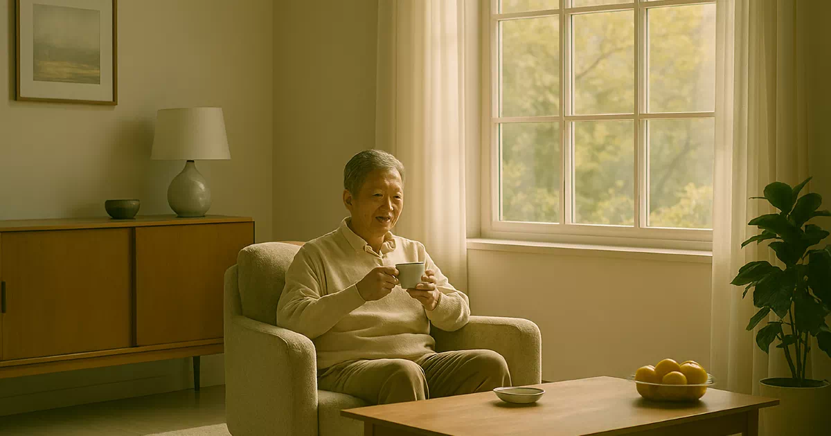 [2026 에너지바우처 잔액 조회] 따뜻한 봄날 거실에서 여유를 즐기며 바우처 혜택을 확인하는 어르신