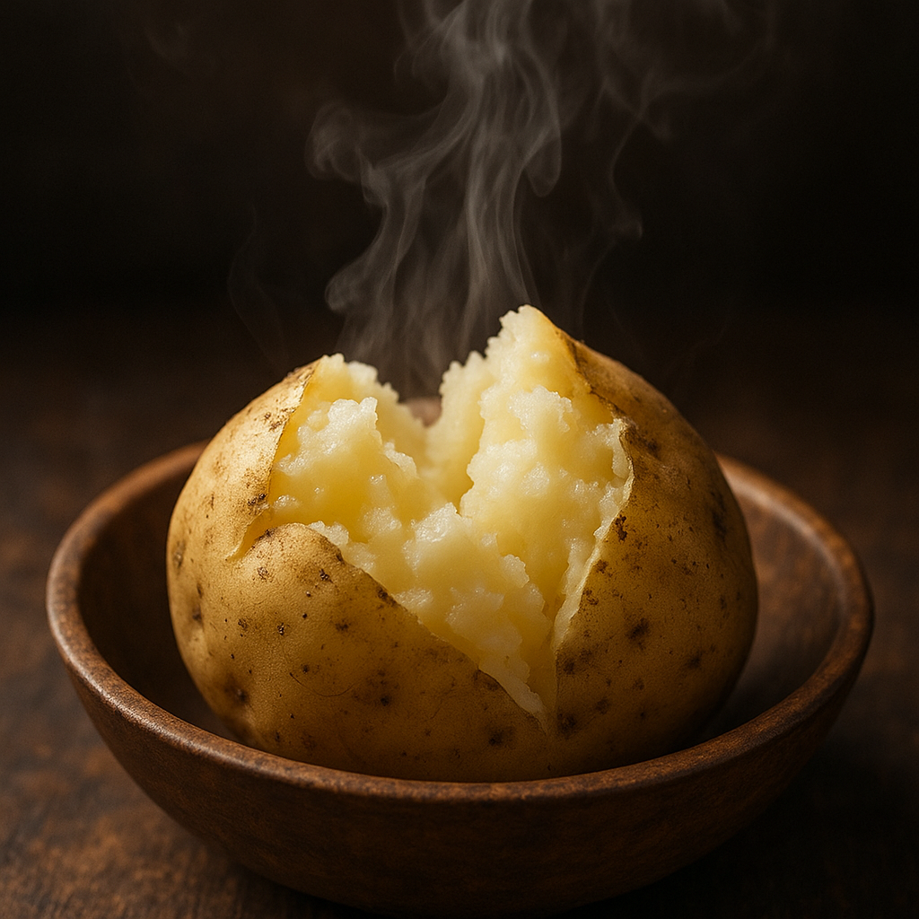 김이 모락모락 나는 찐 감자 사진