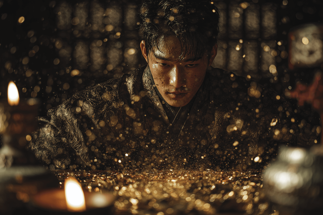 눈-앞의-금을-바라보고-있는-남자