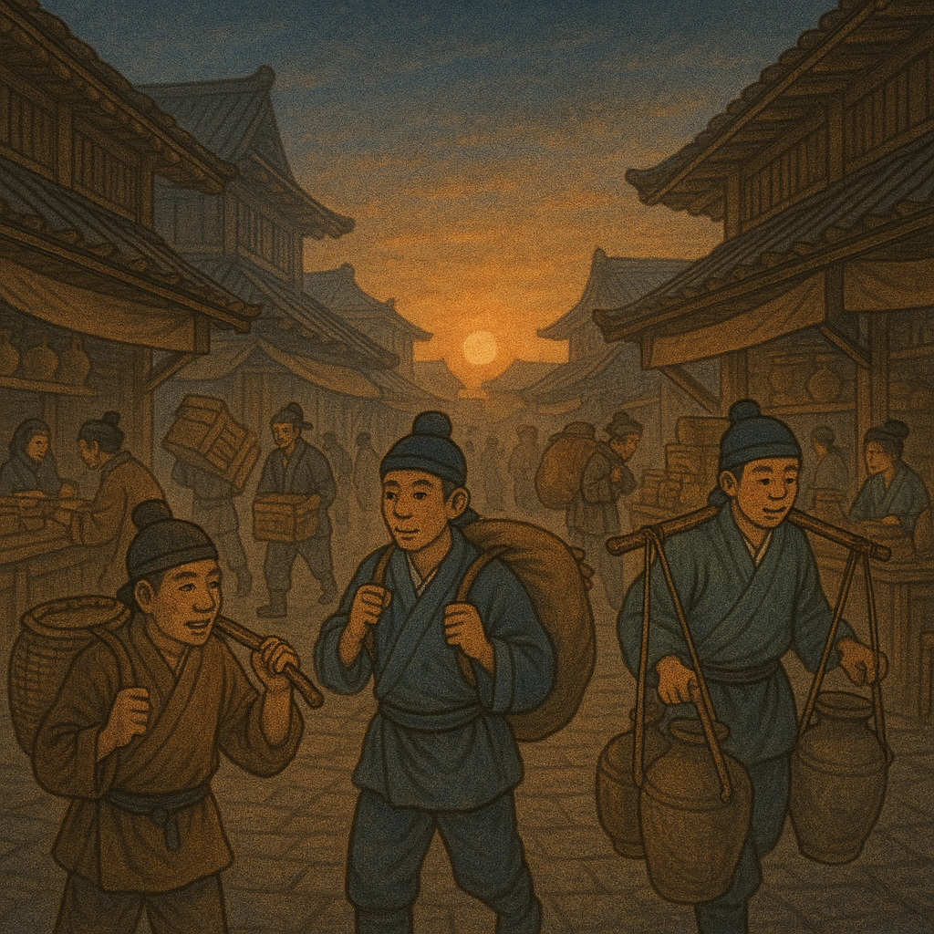 시장의 개장 시간보다 먼저 움직이는 상인들의 모습