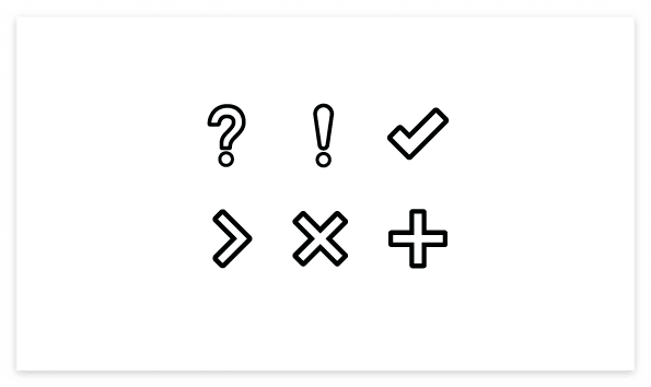 Free Icon vector source : Question mark, Exclamation mark, Check sign, Right, Multiplication, Plus, Addition
