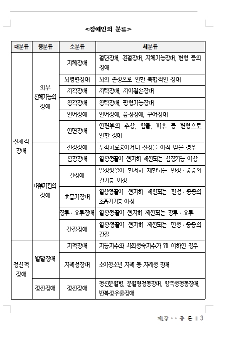 장애 유형별 대분류 중분류 소분류 상세 분류표 및 예시