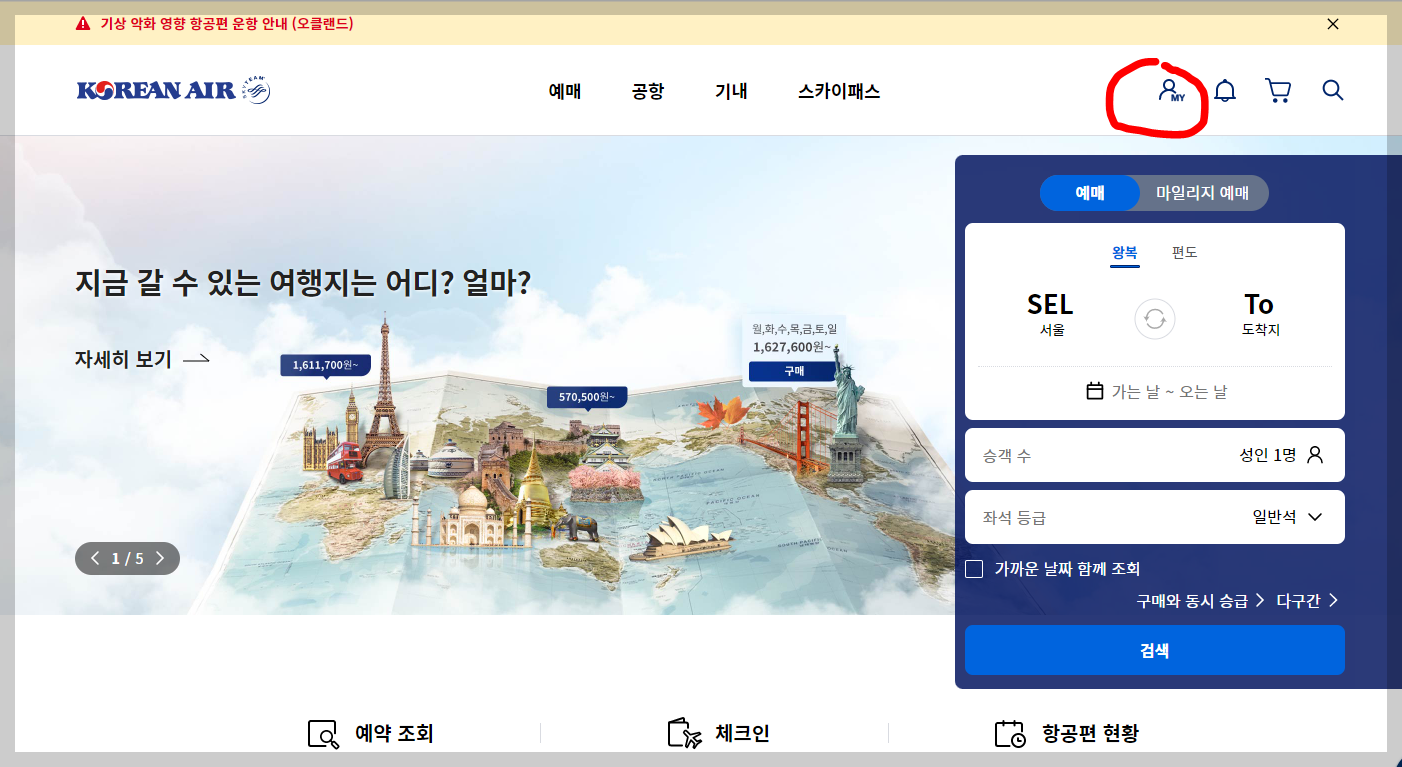 대한항공 마일리지 조회