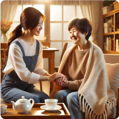 노인 맞춤돌봄서비스를 받고 있는 모습을 표현한 이미지