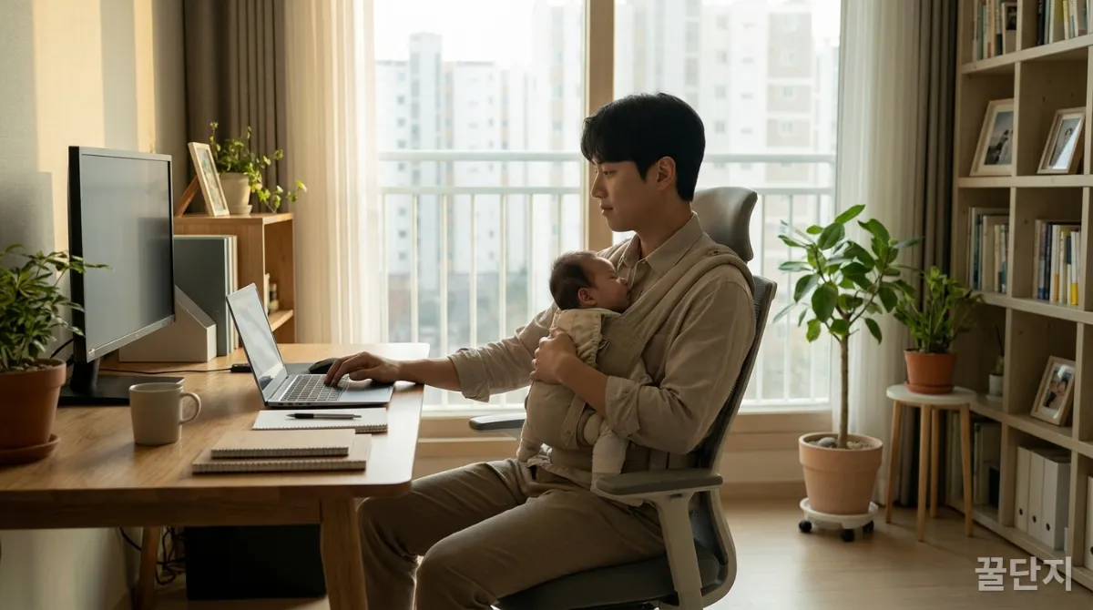 육아휴직과 근로시간 단축 제도를 활용하여 일과 육아를 병행하는 한국인 아빠