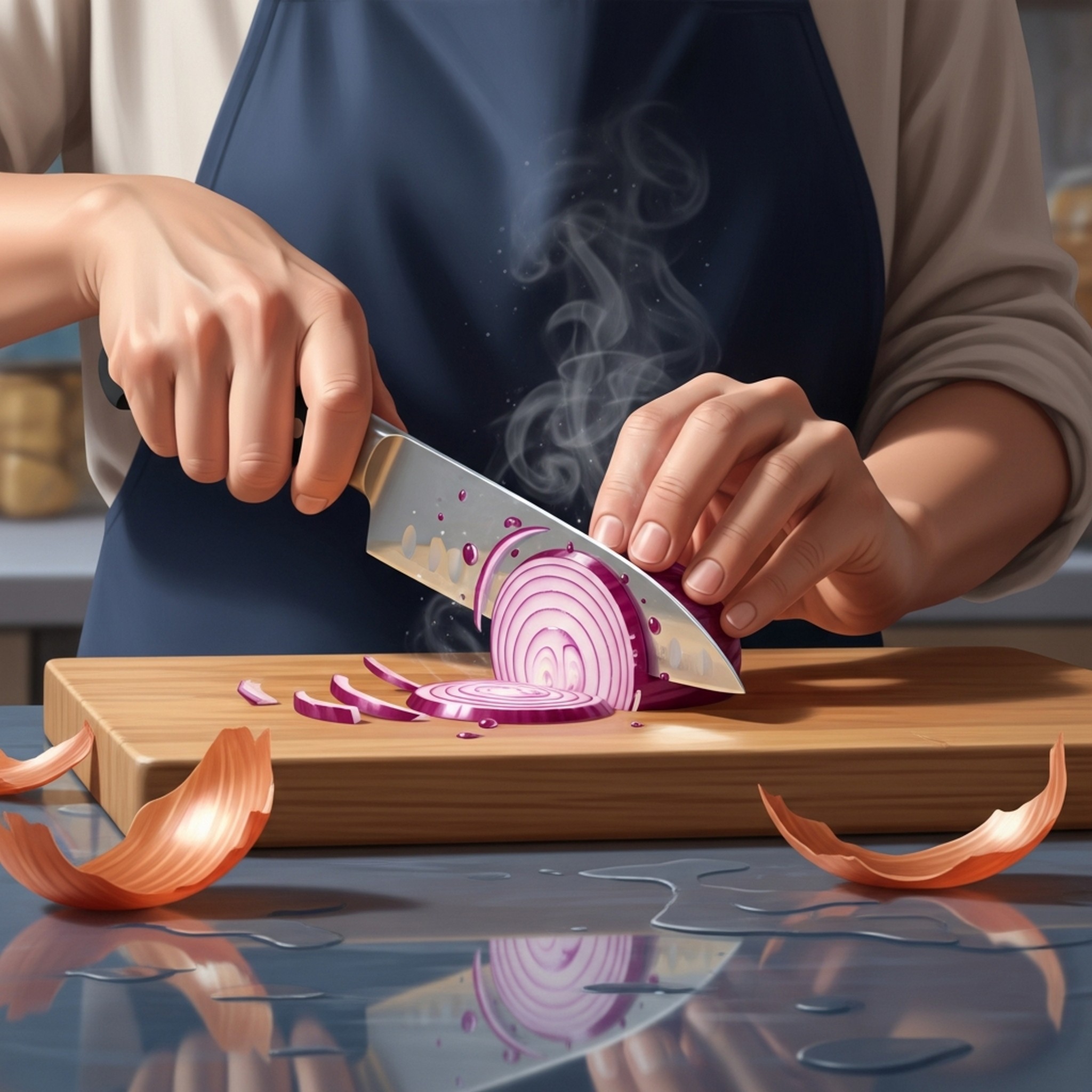 양파를 썰며 눈물 흘리는 장면