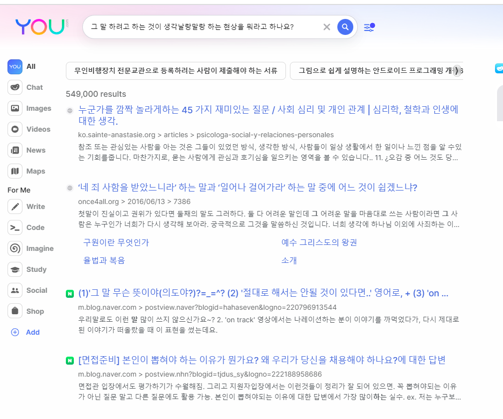유챗(youChat)과 유닷컴(you.com), chatgpt